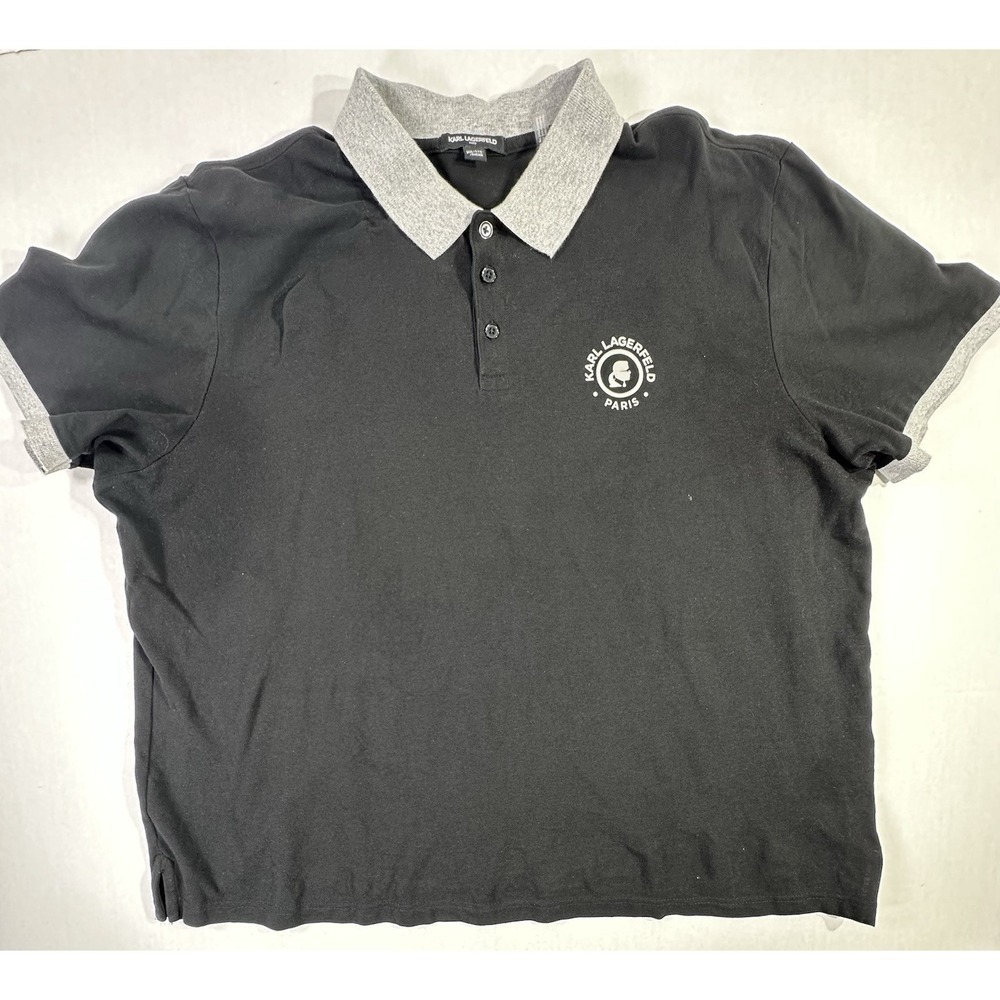 New Karl Lagerfeld Polo Black/Light Gray Collar Logo On Chest Size XXL